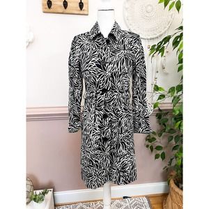 Milly Black and White Print Belted Trench Coat Size 6 NWOT